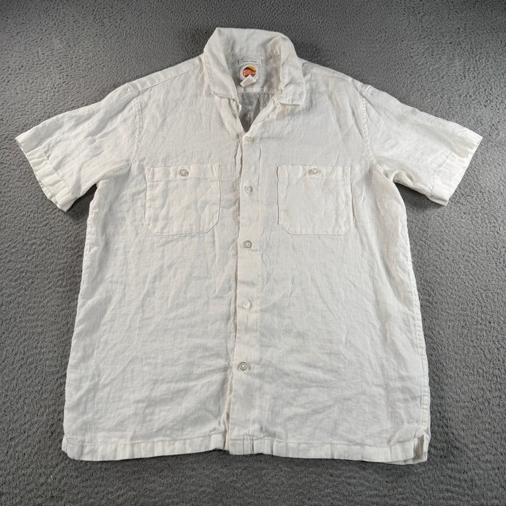 C&C California Linen Shirt Mens Medium White Short Sleeve Pocket Button Up